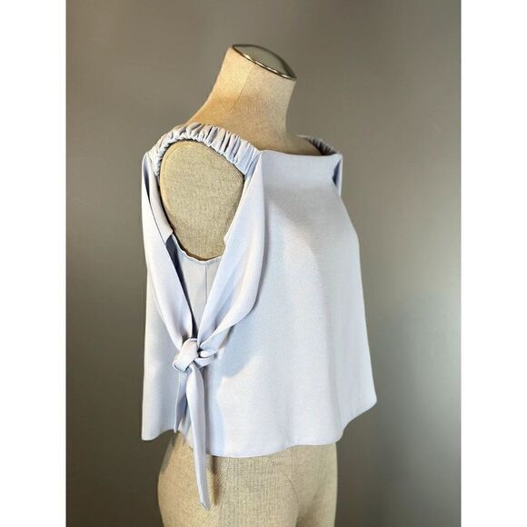 Topshop Bardot Tie Sleeve Off-Shoulder Top in Light Blue Size 6 - Picture 3 of 5